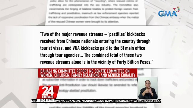 27 personalidad na sangkot sa pastillas scheme sa Bureau of Immigrations, inirekomendang kasuhan ng komiteng pinamumunuan ni Sen. Risa Hontiveros | 24 Oras