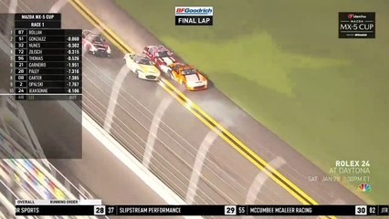 MX5 CUP Daytona 2022 Race 1 Final Lap Gonzalez Nunes Rollan Zilisch Epic Battle Win Crash