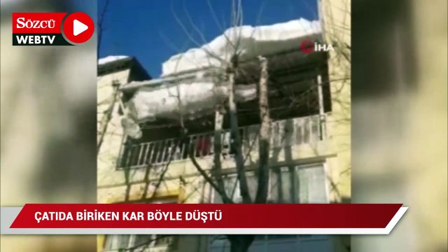 Tonlarca kar kütlesi saniyeler içerisinde çatıdan düştü