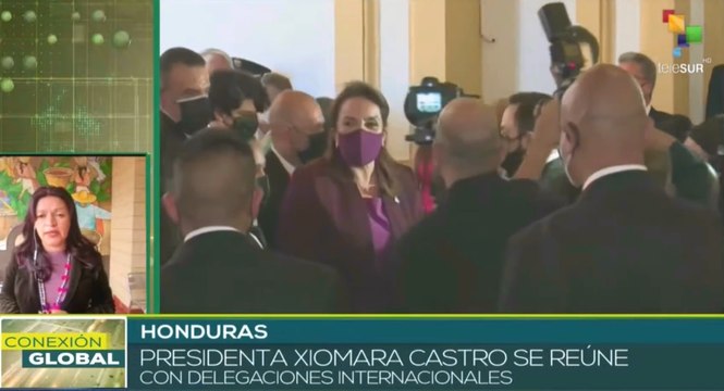 Mandataria hondureña se reúne con delegaciones internacionales