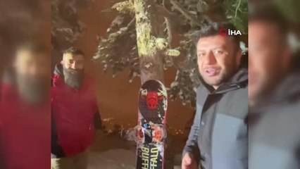 Tokat'ta Gıj Gıj dağına çıkan doğasever karda snowboard heyecanı yaşadı