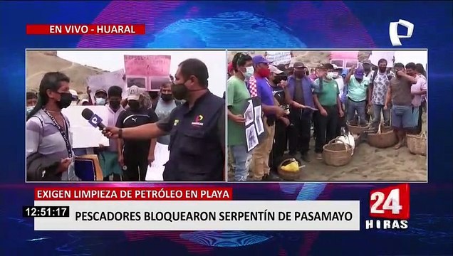 Derrame de petróleo: pescadores bloquean serpentín de Pasamayo y exigen limpieza del mar