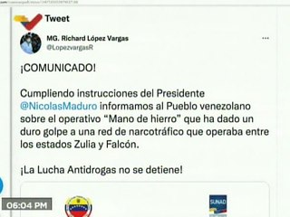 COMUNICADO | Operación "Mano de Hierro"desarticuló red de narcotráfico activa en Zulia y Falcón
