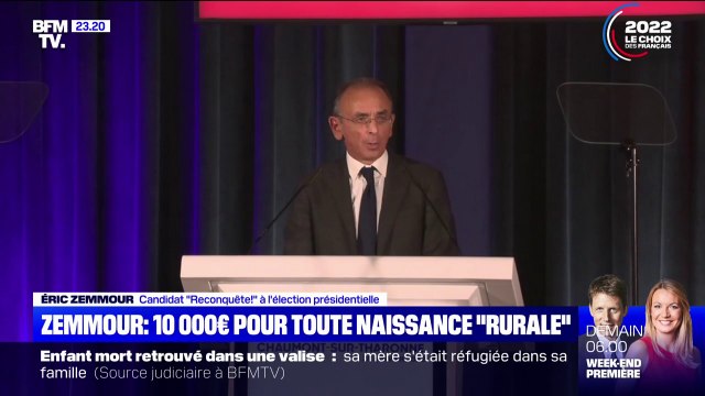 Éric Zemmour promet une bourse de 10.000€ pour chaque naissance dans les zones rurales