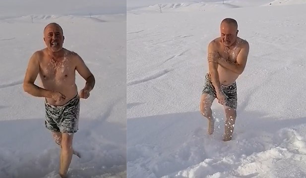İzleyenleri donduran Yiğido... Çılgın Sivaslı, - 16 derecede soyunup kar banyosu yaptı!