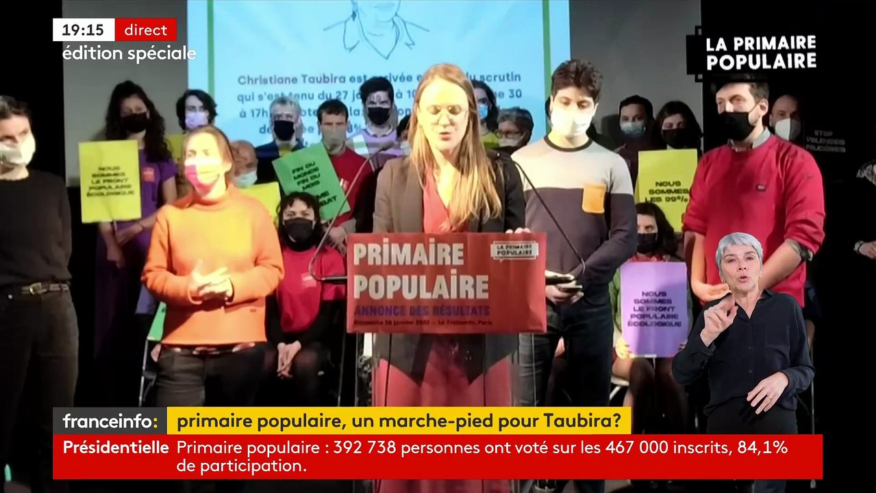 Primaire de la gauche : Christiane Taubira est déclarée gagnante, sans surprise, par les organisateurs du vote suivie dans l'ordre par Yannick Jadot, Jean-Luc Mélenchon , Pierre Larrouturou, Anne Hidalgo...