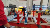 Truck cabin repair on frame machine Menyr by Celette Bench set up training in Le Mans