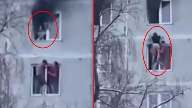 Apartmanda çıkan yangında alevlerin arasında kalan genç kadın komşularının yardımıyla alt kattaki daireye indi