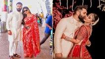 Mouni Roy  Mrs Nambiar बनकर पति  के साथ मुंबई लौटीं , लाल बनारसी साड़ी पहने खूब जंची | FilmiBeat