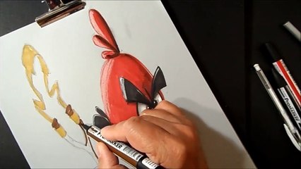 3D Red Bird - Drawing Angry Bird - How to Draw 3D Bird
