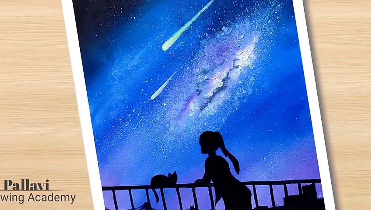 How to draw easy and beautiful broken star in night sky with poster color __ step by step __(1080P_60FPS)
