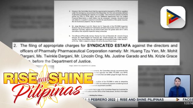 6 opisyal ng Pharmally, inirerekomendang sampahan ng syndicated estafa