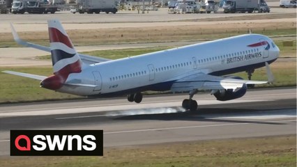 British Airways plane hits Heathrow runway in aborted landing during Storm Corrie