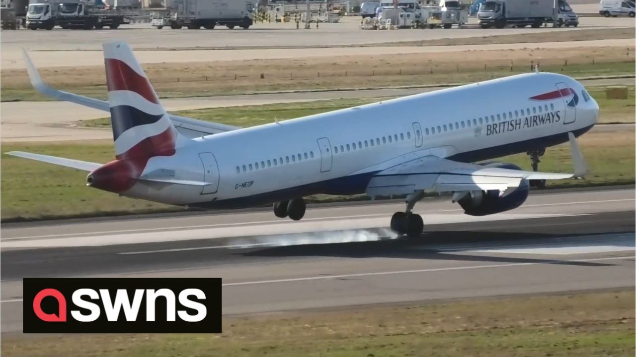 British Airways plane hits Heathrow runway in aborted landing during Storm Corrie