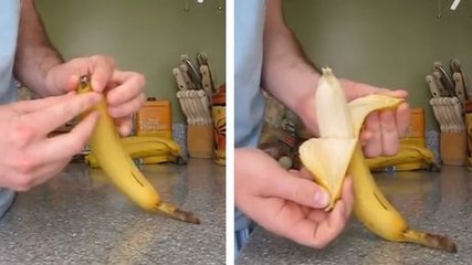 Tải video: Entdecken Sie, wie man eine Banane richtig schält. Diese Technik wird Ihr Leben erleichtern.