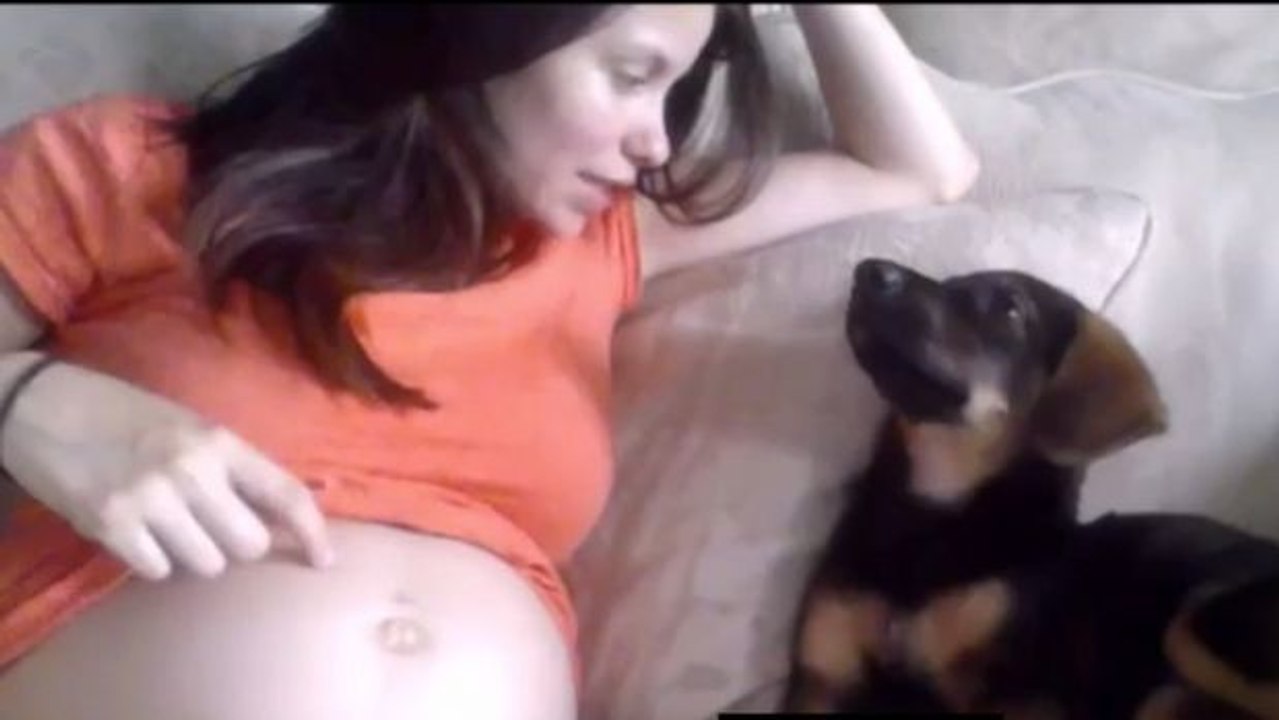 Sie kündigt ihrer Hündin ihre Schwangerschaft an. Eine putzige Situation!