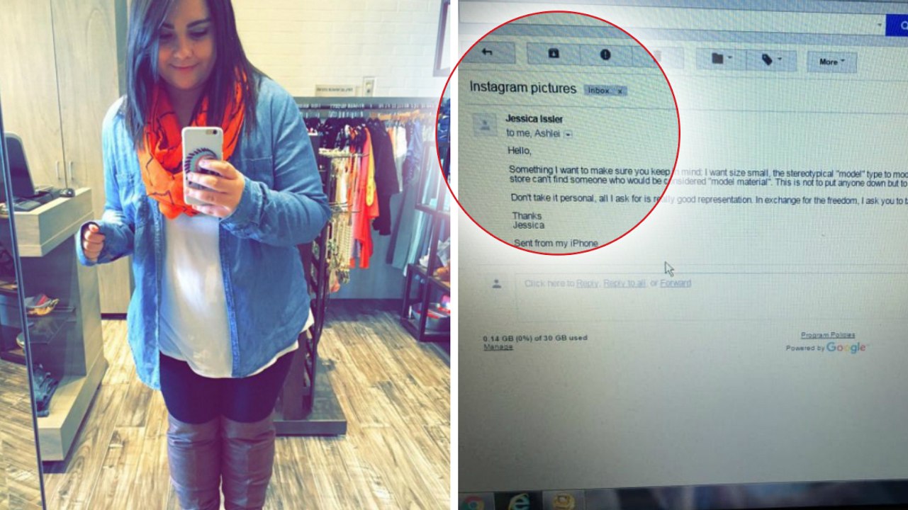 Eine Verkäuferin probiert die Kleidung aus dem Geschäft an, in dem sie arbeitet und fotografiert sich dabei. Sie hatte nur niemals damit gerechnet, danach diese E-Mail von ihrem Chef zu bekommen