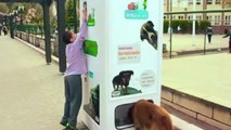 Dieser Automat bietet Futter für streunende Hunde gegen Plastikflaschen an