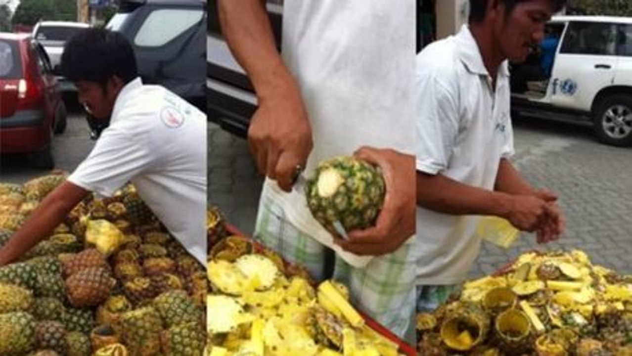 Dieser Philippine hat die ultimative Technik, um Ananas zu schälen