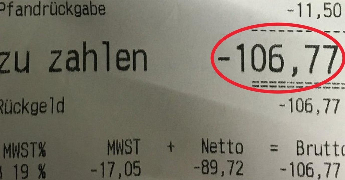 Auf diesem Kassenbon steht eine unglaubliche Summe für Pfandrückgabe
