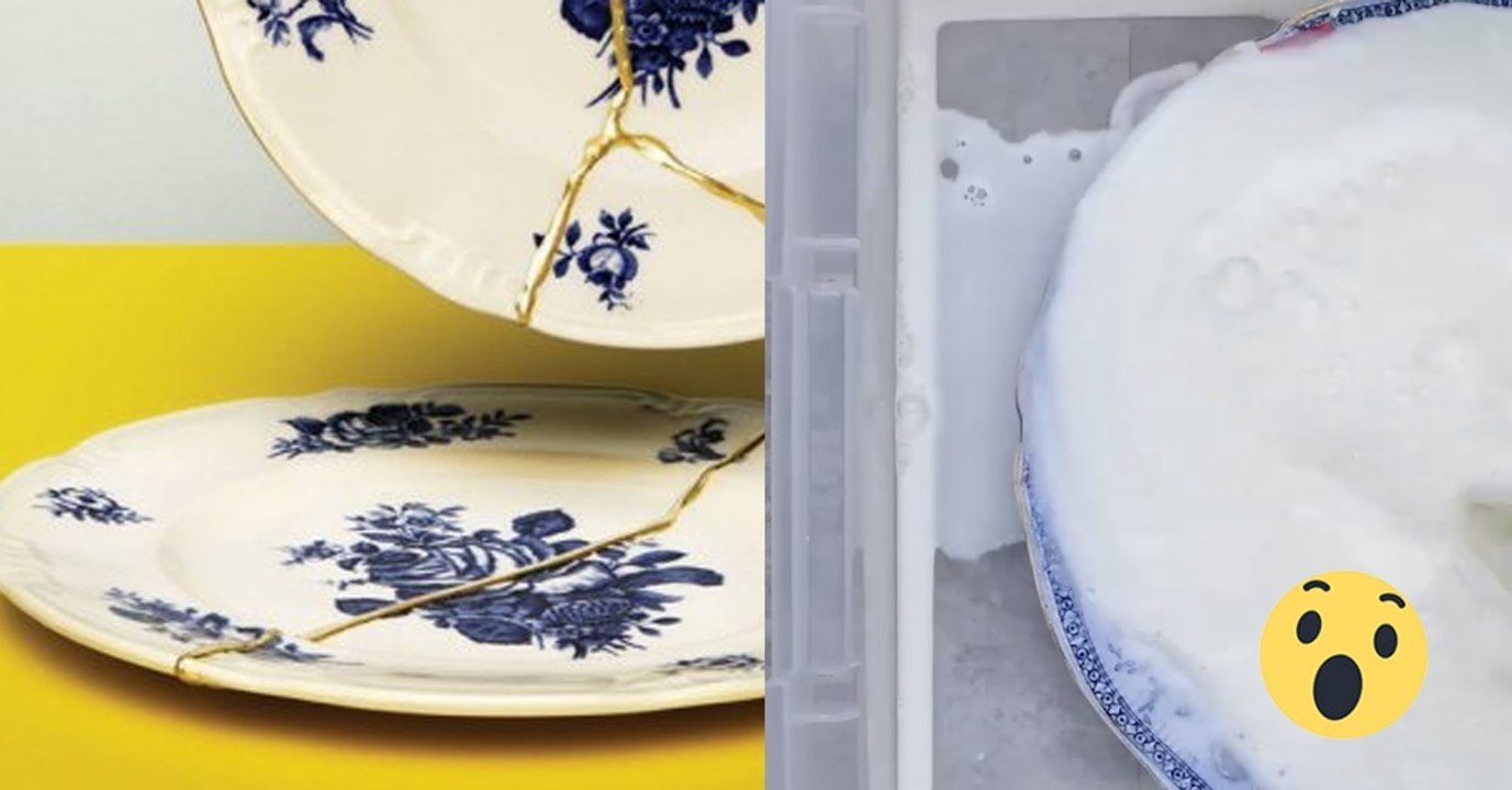 Zerbrochenes Porzellan flicken mit heißer Milch