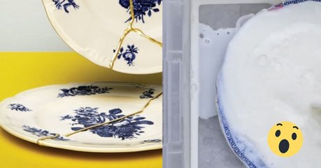 Zerbrochenes Porzellan flicken mit heißer Milch