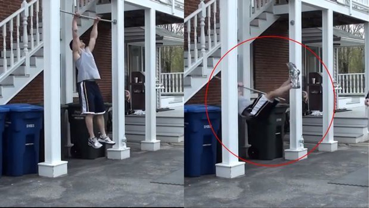 Fail: Seine Stange gibt nach und er fällt beklagenswert