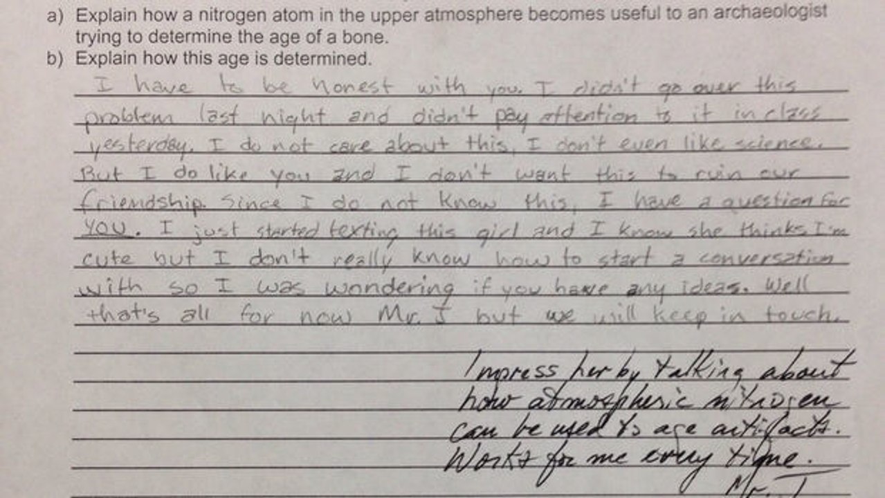 Lustige Antwort eines Biologielehrers auf den Test seines Schülers