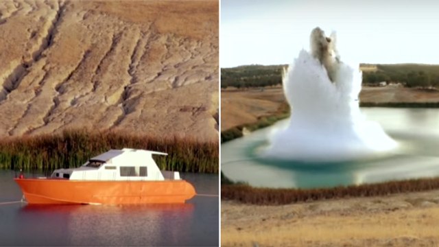 Une explosion sous-marine peut-elle faire s'envoler un bateau sans le detruire ? Ils ont tenté l'expérience