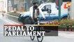 Watch: Health Minister Mansukh Mandaviya Reaches Parliament On Bicycle