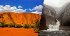 L'Uluru, le rocher emblématique d'Australie s'est recouvert de gigantesques cascades