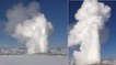 Old Faithful, le geyser de Yellowstone crache de gigantesques jets de neige