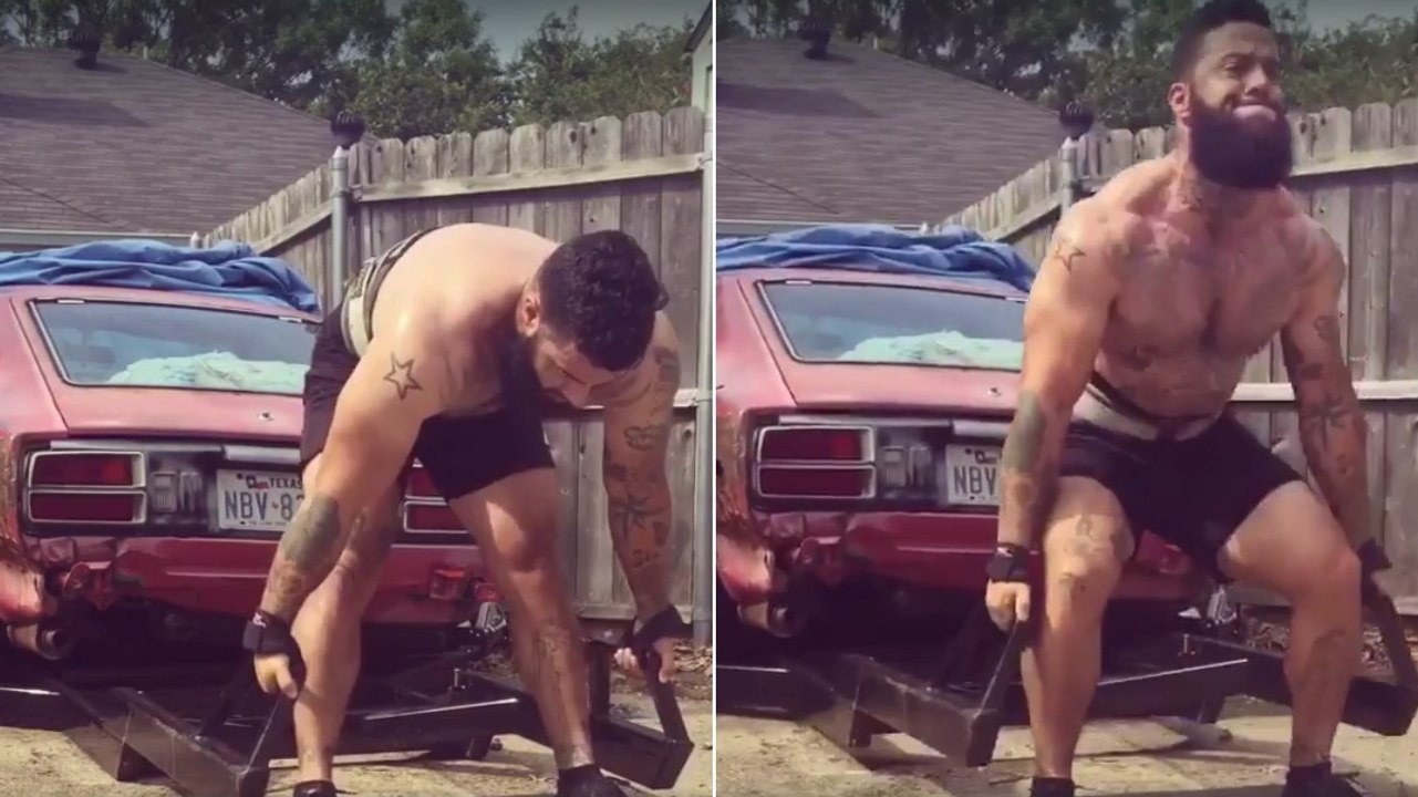 Dieser kerl macht seine deadlifts... mit einem auto!