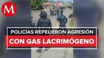 Enfrentamiento entre policias y maestros en Uruapan, Michoacán