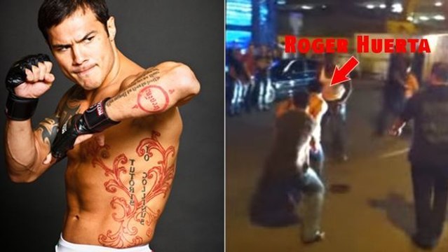 Der UFC-Kämpfer Roger Huerta macht einen Mann fertig, weil dieser eine Frau geschlagen hat