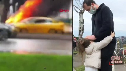 Küçük kız yangın anını korkuyla izledi