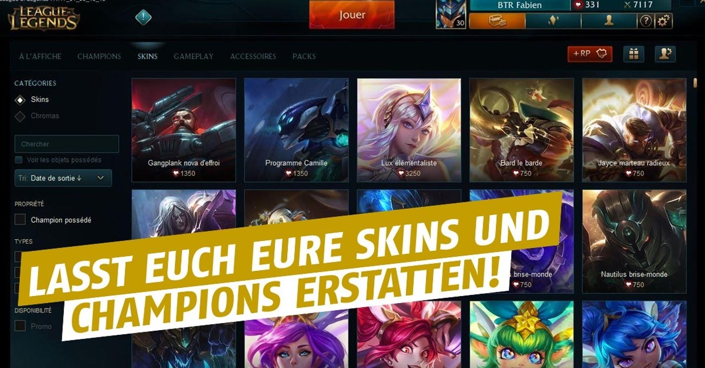 League of Legends: So könnt ihr euch Helden und Skins erstatten lassen