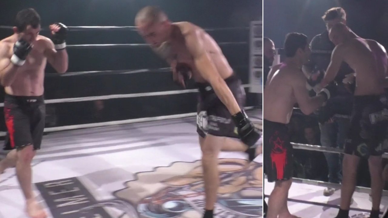 Ein Kämpfer kugelt die Schulter seines Gegners mitten im Kampf ein