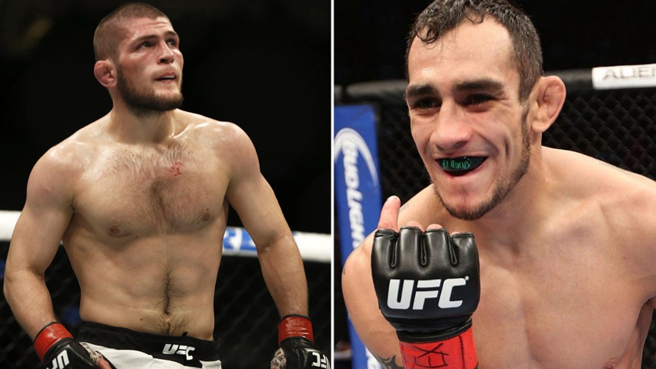Khabib nurmagomedov und tony ferguson greifen sich vor ihrem kampf bei der ufc 209 an