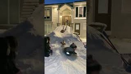 Brother Builds Awesome Snow Ramp for the Kids