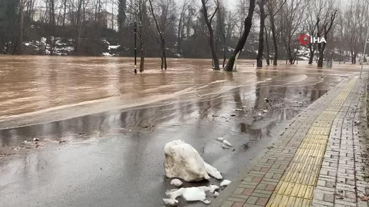 Eriyen kar suları Bartın Irmağında taşkınlara neden oldu
