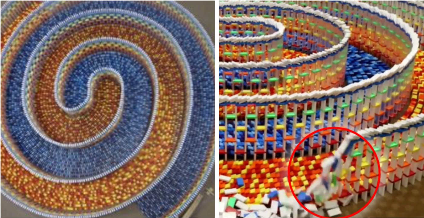 Cette spirale de 15 000 dominos qui tombent va...