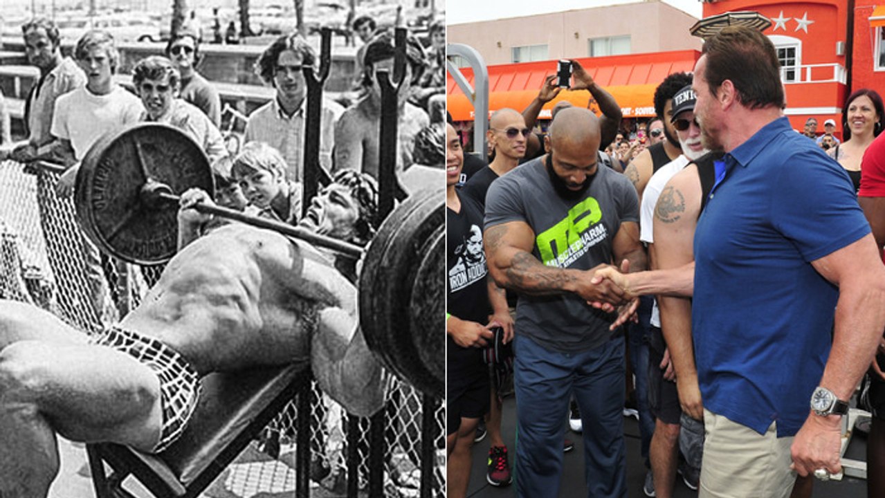 Arnold Schwarzenegger ist zurück in Muscle Beach und trifft auf die besten Bodybuilder der Welt