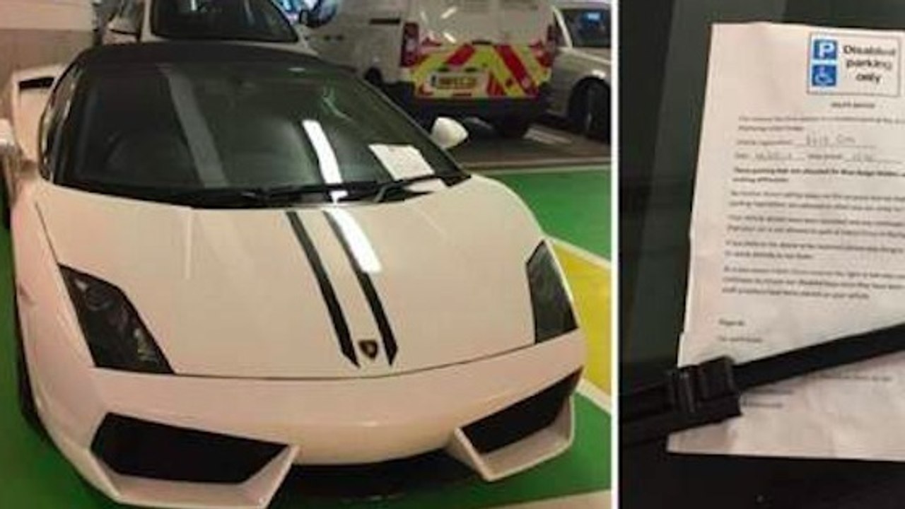 Dieser Lamborghini-Fahrer parkt auf einem Behindertenparkplatz und meint auch noch, einen Grund dafür zu haben!