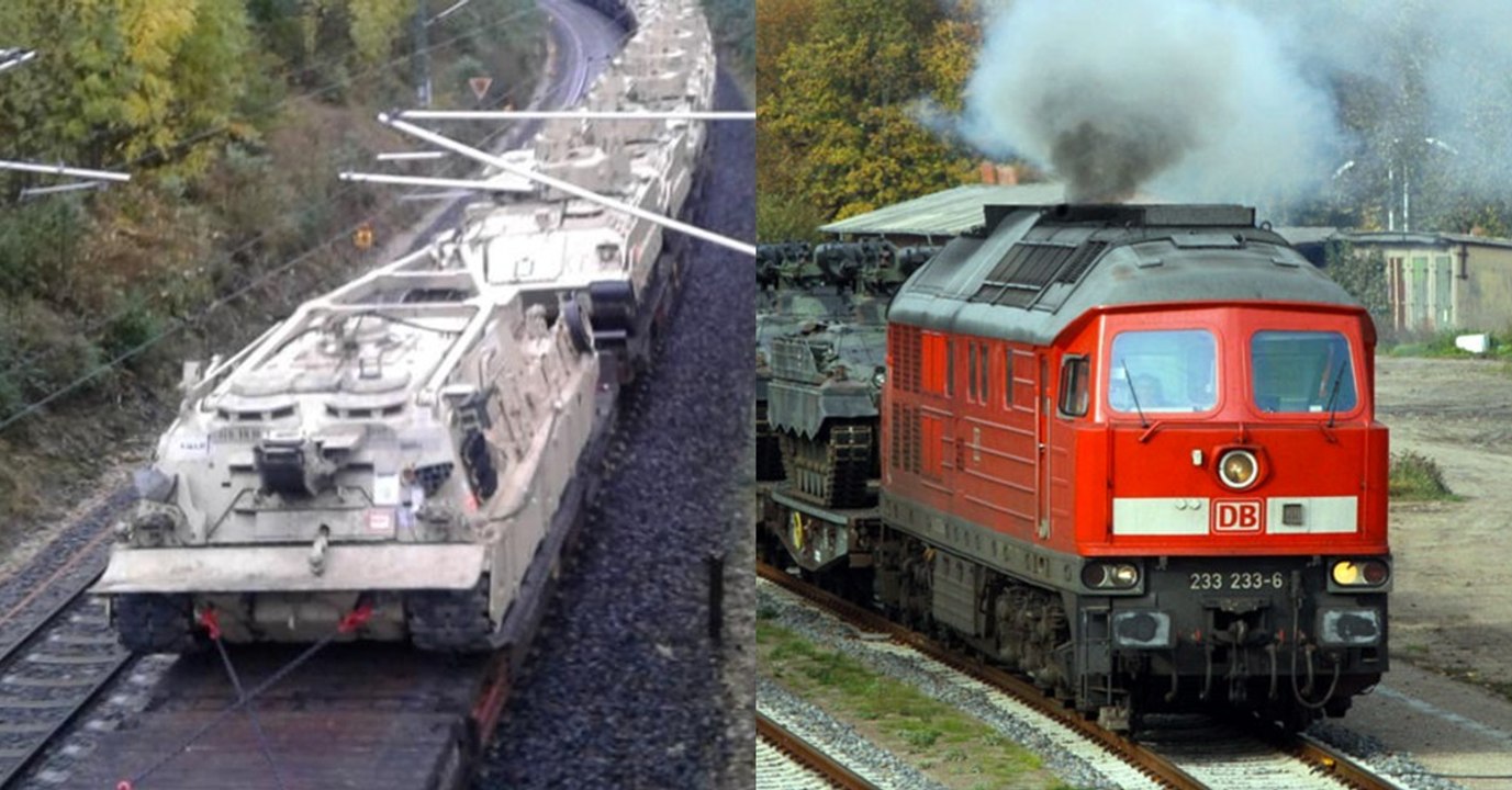 Zug voller Panzer rollt durch Deutschland