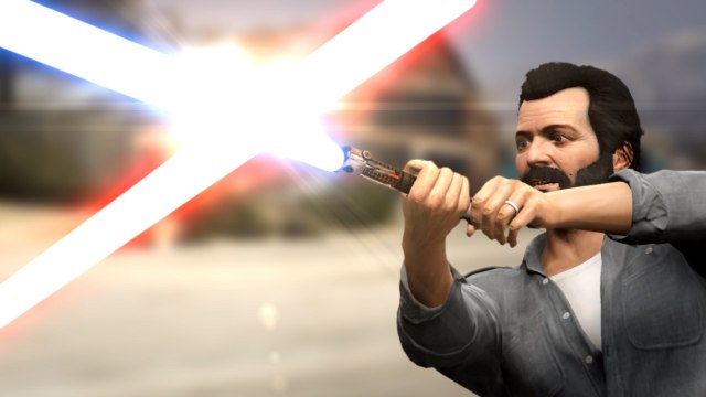 GTA 5 : Trevor et Michael s'affrontent façon Star Wars avec leur sabre laser