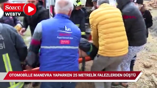 Otomobile manevra yaparken 25 metrelik falezlerden düştü