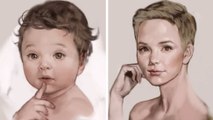 Un artiste dessine le vieillissement du visage d'une femme en timelapse. Une vidéo envoûtante