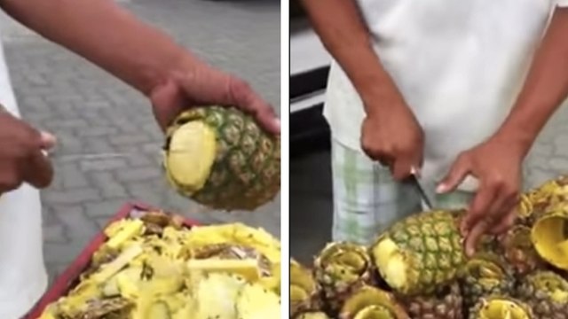 Ce marchand ambulant est le roi de la découpe d'ananas. Vous n'allez pas en revenir !