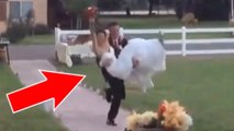 Ce jeune marié a voulu courir avec sa femme dans les bras. Il n'aurait jamais dû essayer !
